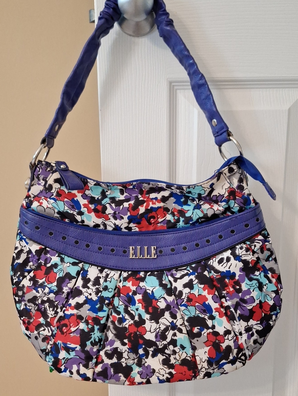 ELLE Multicolor Floral Shoulder Bag with Purple Trim